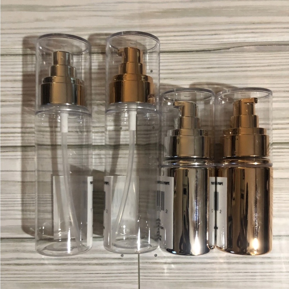 Refillable Cosmetic Metallic Pump Bottles – 2 (2 oz) & 2 (3.4oz )